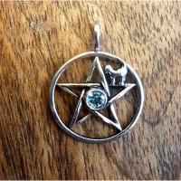 Stirling Silver Pentacle with Cat Pendant